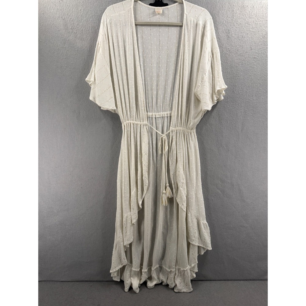 Surf Gypsy Cover Up Womens L Cream Gold Metallic Swiss Dot Boho Coastal Kimono